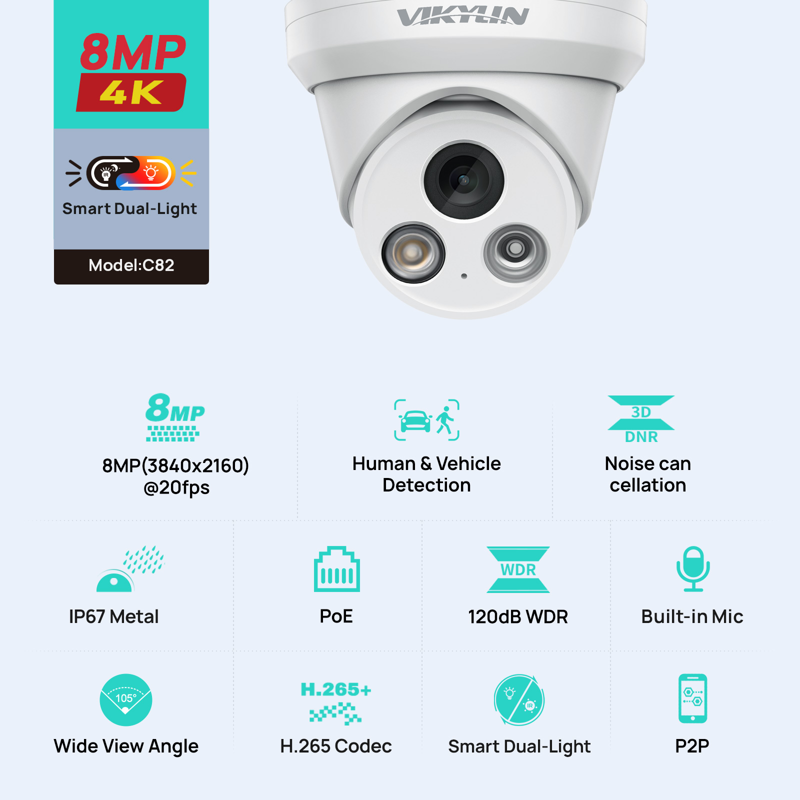 Outdoor Power G Motion - Telecamera IP VIKYLIN 8MP 4K Dual