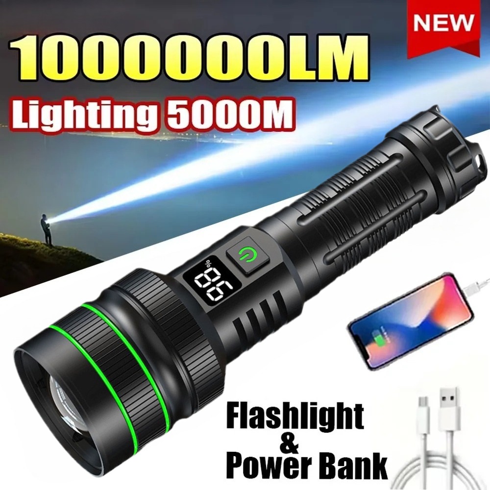 Outdoor Power For Camping - Potente torcia a LED zoomabile, ricaricabile